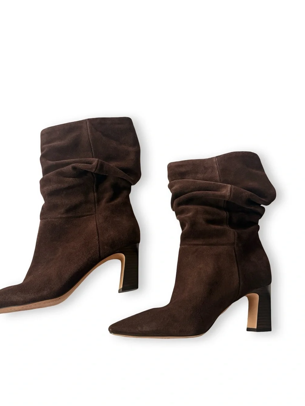 Vince Camuto Dark Brown Suede Slouchy Mid Calf Heel Boots - Picture 2 of 6